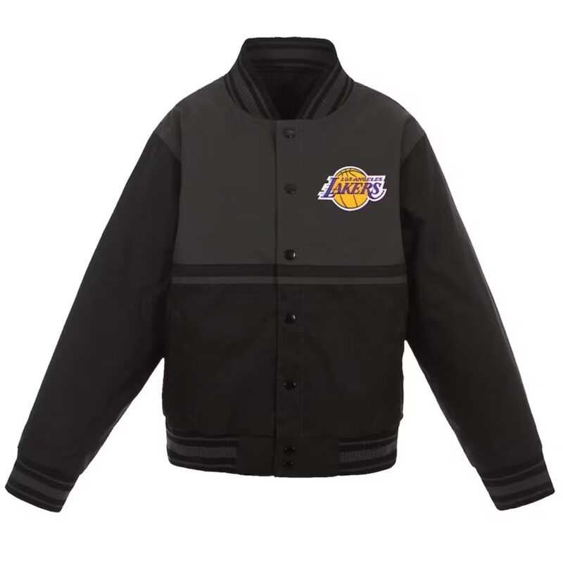 LA Lakers Youth Poly-Twill Black and Charcoal Jacket