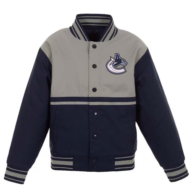 Vancouver Canucks Youth Poly-Twill Navy and Gray Jacket