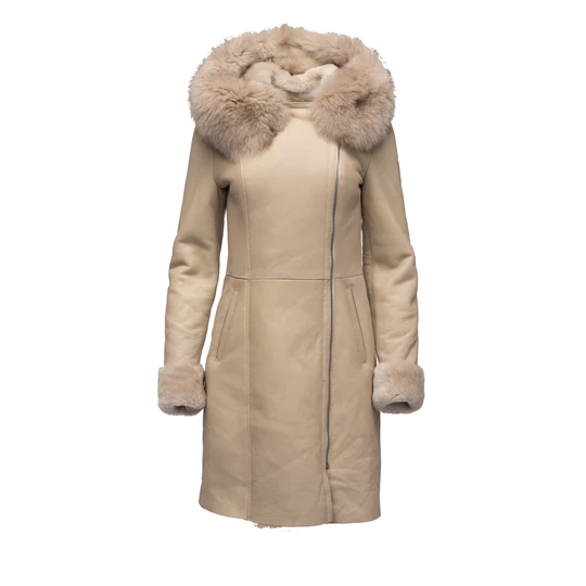 Gracie’s Hooded Sheepskin Shearling Jacket With Fox Fur