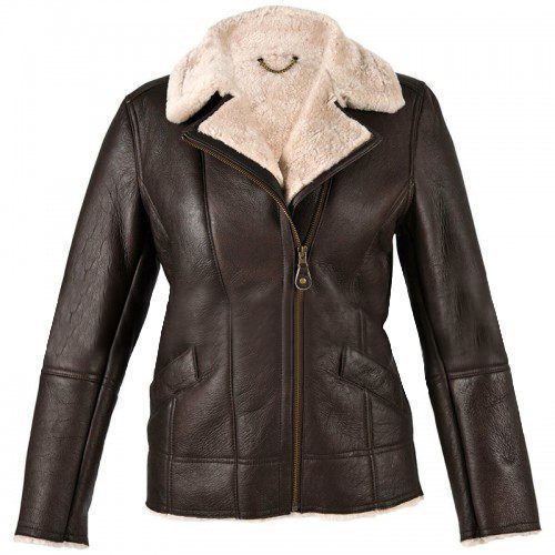 Womens Sheepskin Brown Leather Shearling Jacket