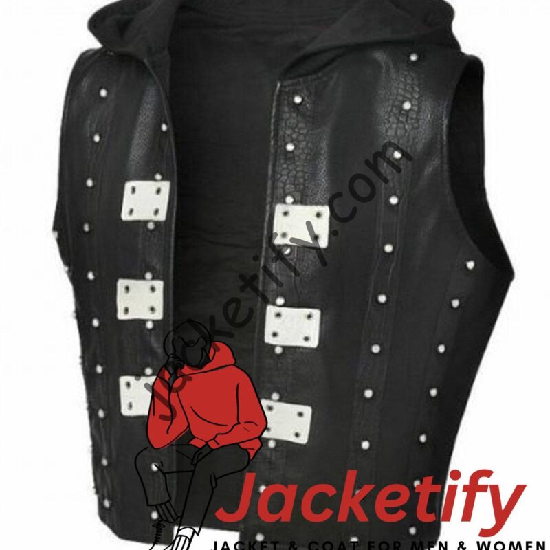 WWE AJ Styles Studded Leather Vest with Hood