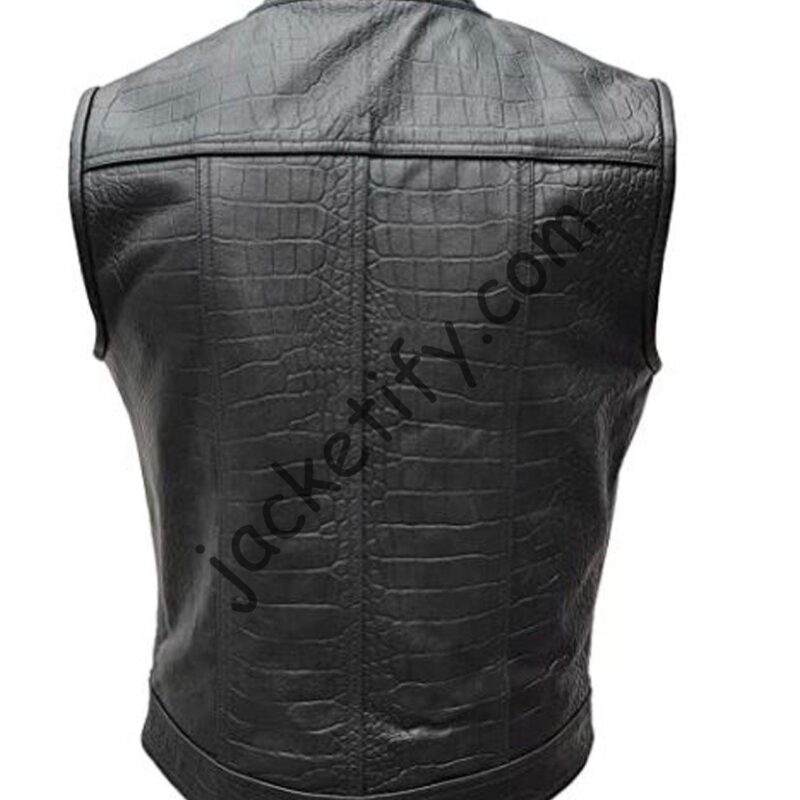 Men’s Alligator Motorcycle Black Leather Vest