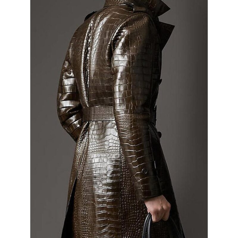 Men’s Alligator Brown Double Breasted Leather Coat