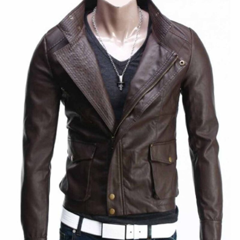 Men’s Brando Style Slim Fit Brown Leather Jacket