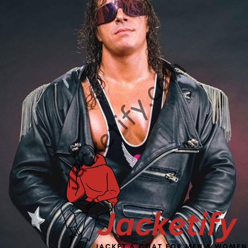 WWE Bret Hart The Hitman Black Leather Jacket
