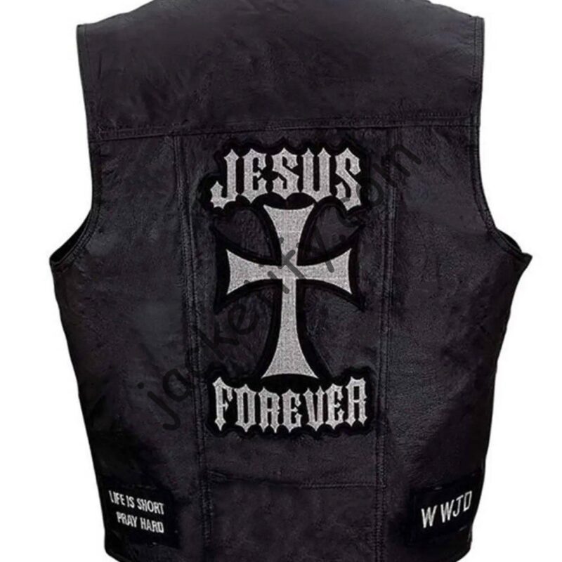 Christian Jesus Forever Biker Leather Vest