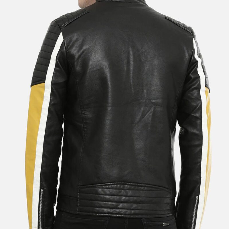 Men’s Color Block Motorcycle Leather Jacket