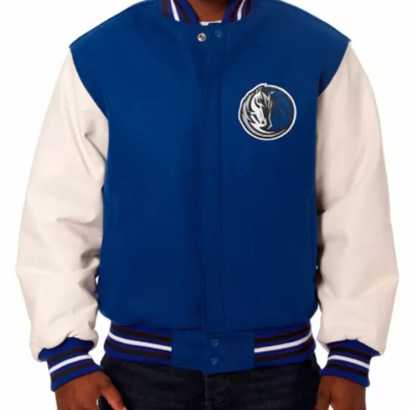 Dallas Mavericks Blue and White Varsity Jacket