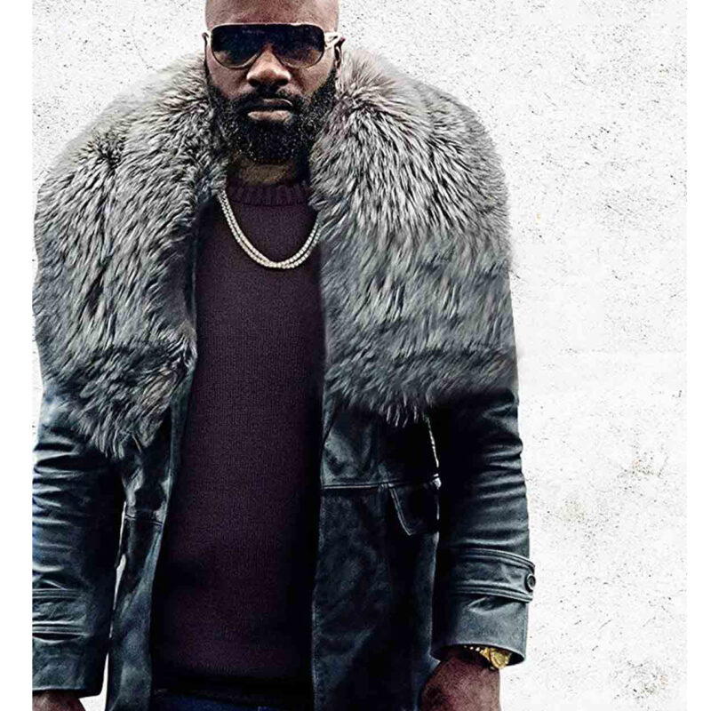 Mike Colter Black and Blue Leather Coat