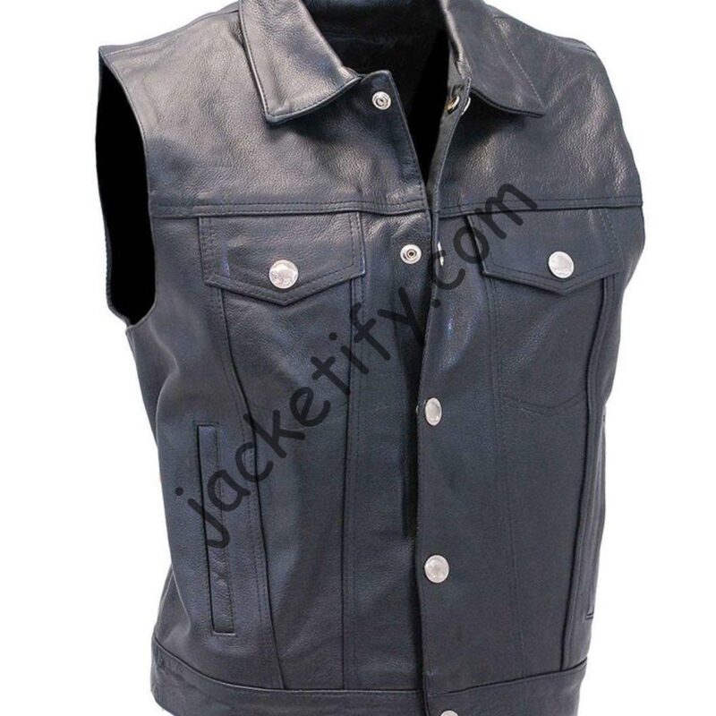 Men’s Denim Style Black Leather Vest