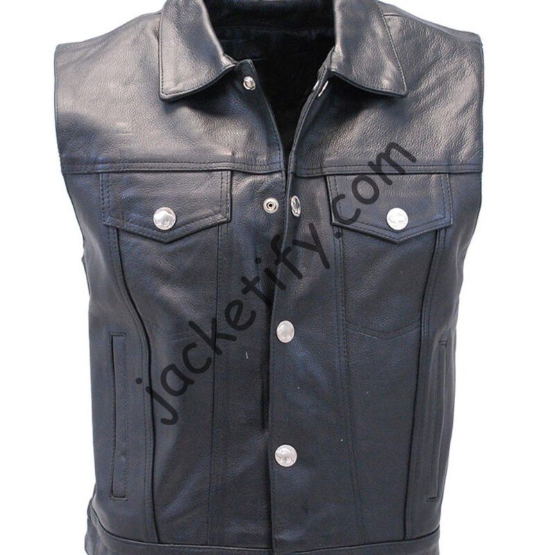 Men’s Denim Style Black Leather Vest