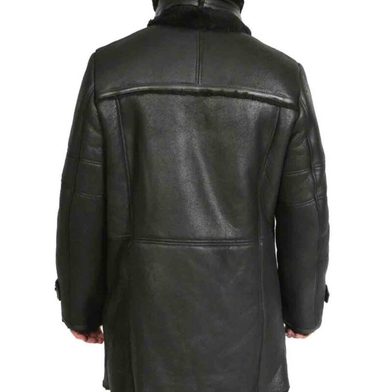 Men’s Double Breasted Black Leather Sheepskin Coat