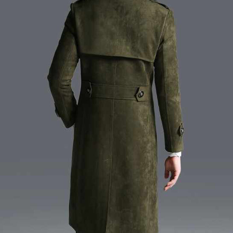 Men’s Military Green Suede Leather Coat