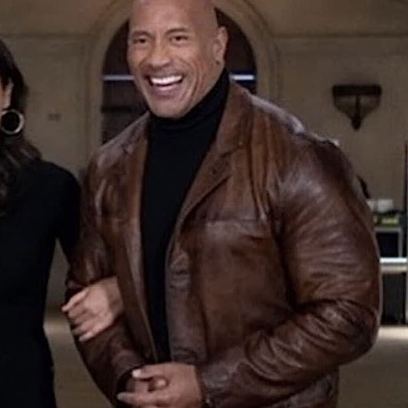 Red Notice Dwayne Johnson Brown Leather Coat