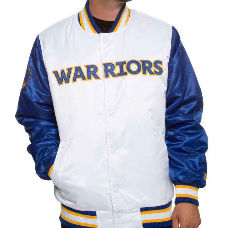 Golden State Warriors Blue and White Satin Jacket