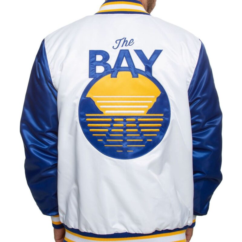 Golden State Warriors Blue and White Satin Jacket