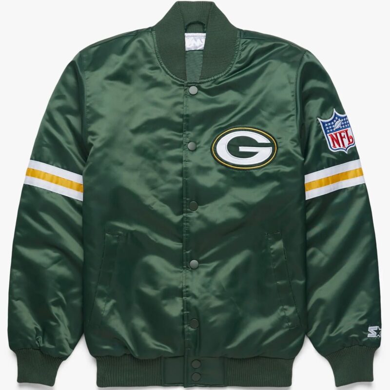 Striped Green Bay Packers Green Satin Jacket