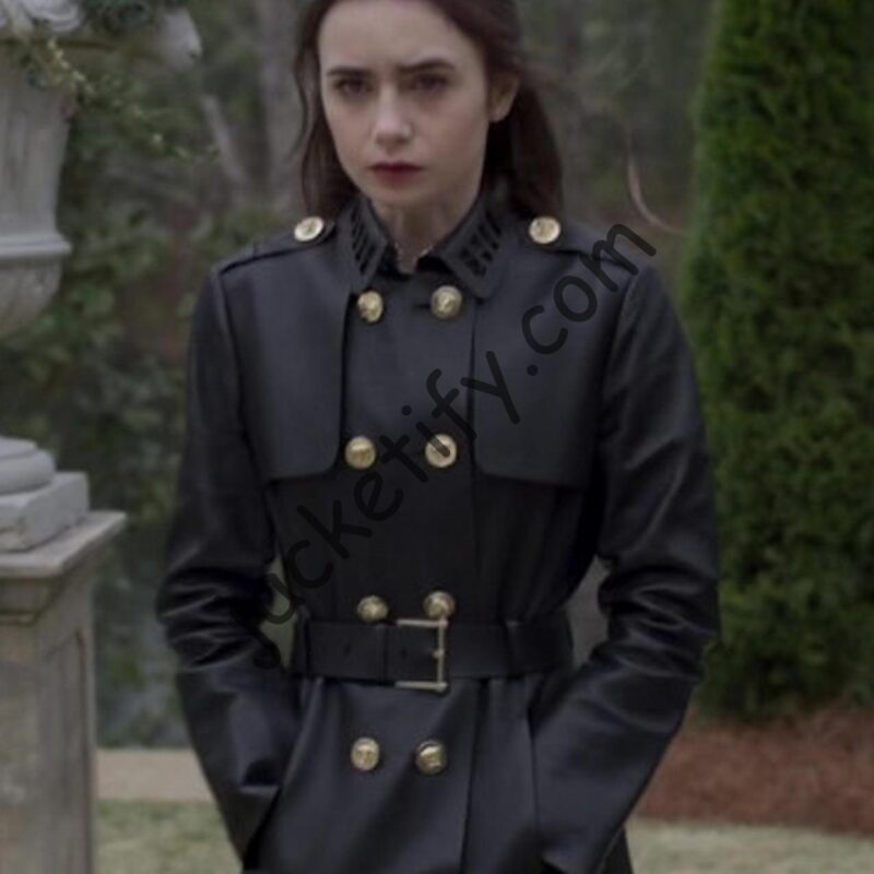 Lily Collins Inheritance Leather Coat