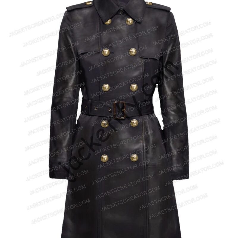 Lily Collins Inheritance Leather Coat