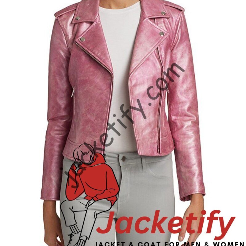 Riverdale Ashleigh Murray Pink Leather Moto Jacket