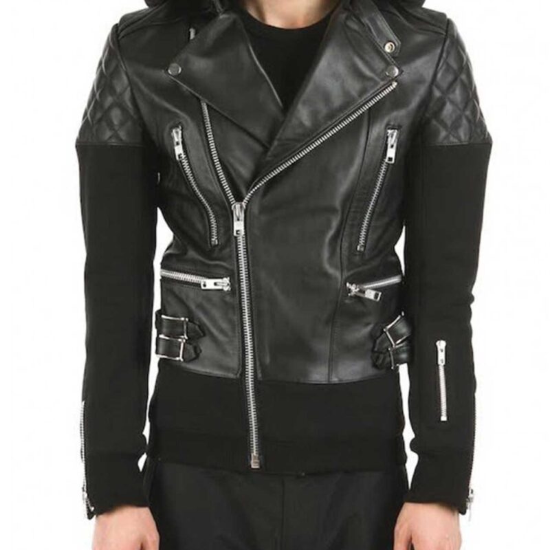 Justin Bieber Black Leather Jacket with Hood