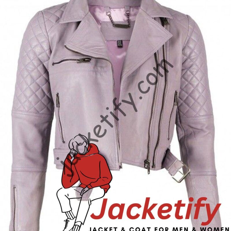 Women’s Lavender Quilted Asymmetrical Biker Leather Jacket