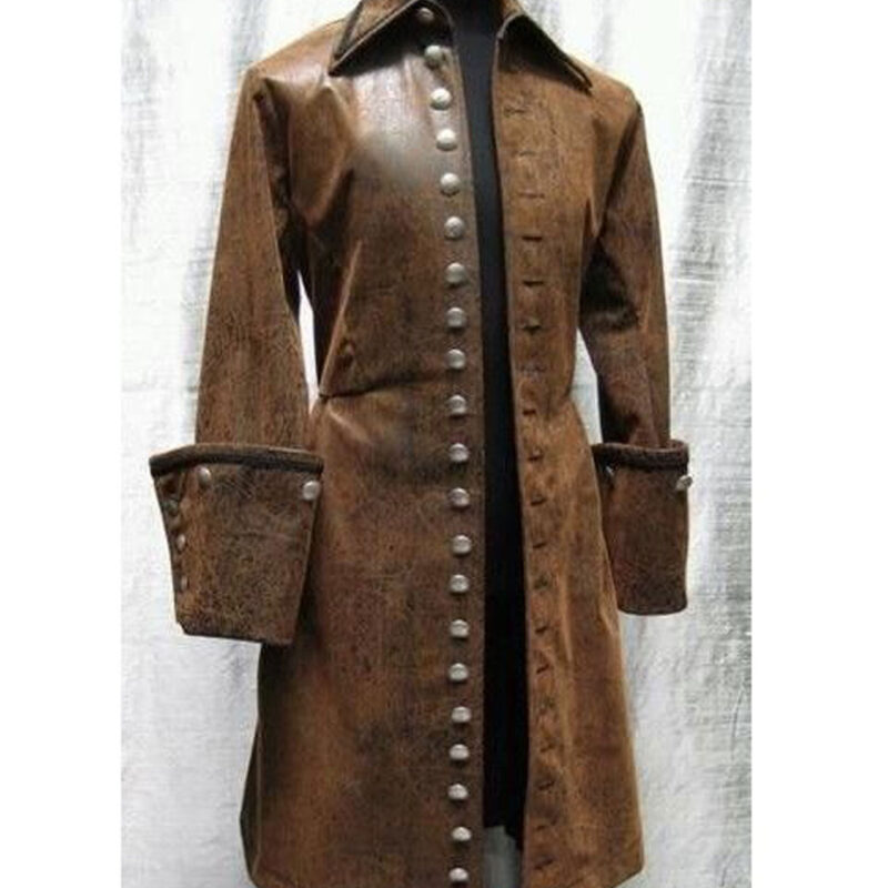 Men’s Steampunk Captain Pirate Brown Leather Coat