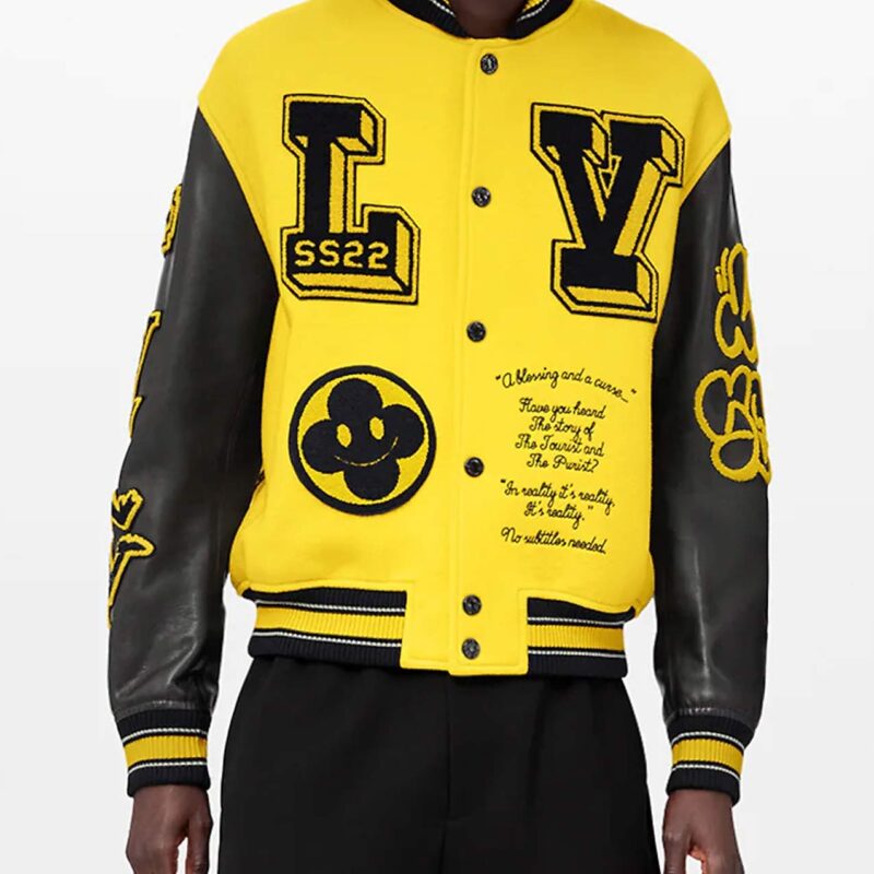 LV Varsity Yellow and Black Leather Jacket