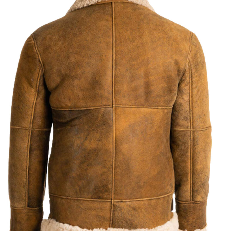 Men’s B3 Aviator Belted Brown Leather Shearling Jacket