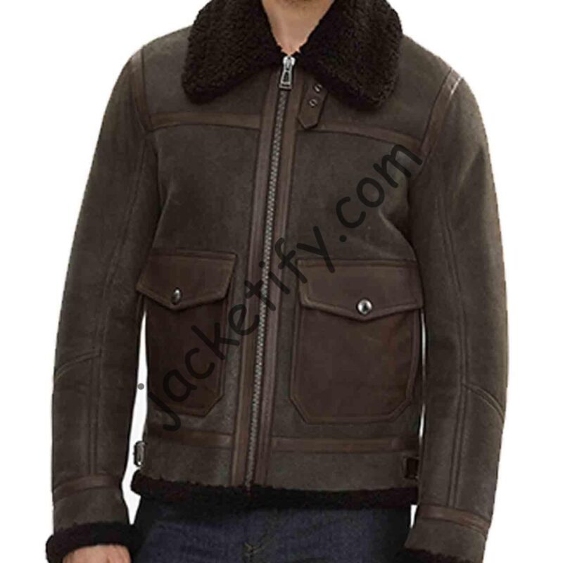 Men’s Bomber Shearling Brown Leather Jacket with Fur Collar