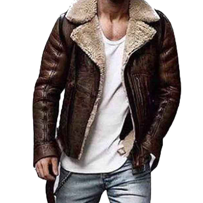 Men’s WJC01 Brown Shearling Belted Leather Jacket
