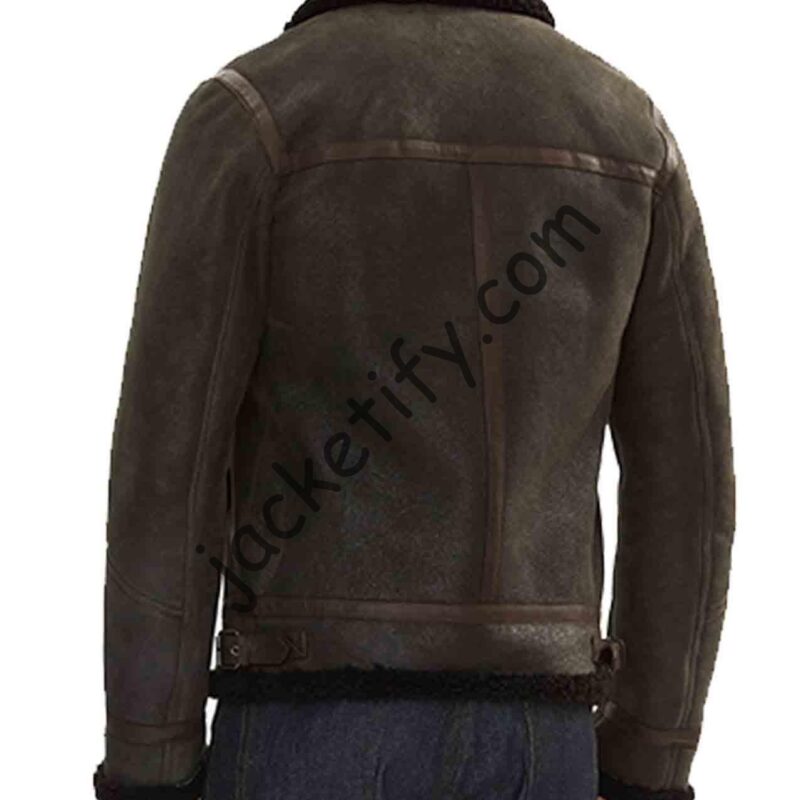 Men’s Bomber Shearling Brown Leather Jacket with Fur Collar