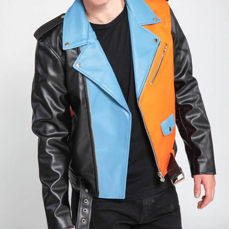 Men’s Moto Style Color Block Leather Jacket