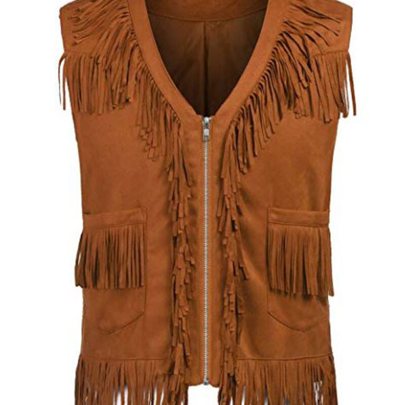 Men’s MJC021 Brown Suede Fringe Cowboy Vest