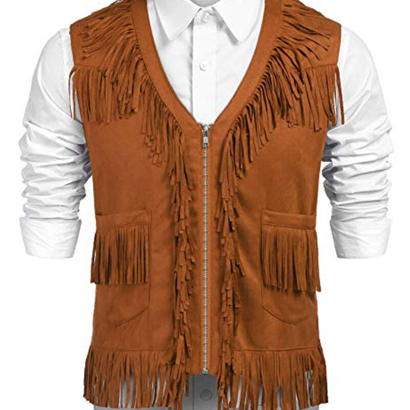 Men’s MJC021 Brown Suede Fringe Cowboy Vest