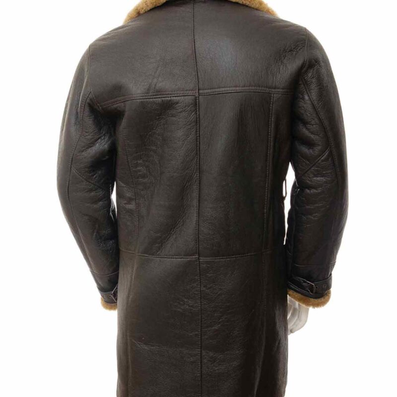 Men’s Single Breasted Brown Leather Shearling Coat