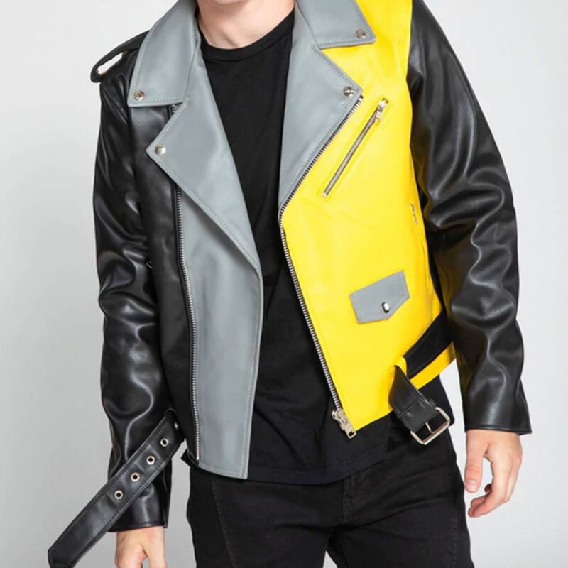 Men’s Moto Style Color Block Leather Jacket