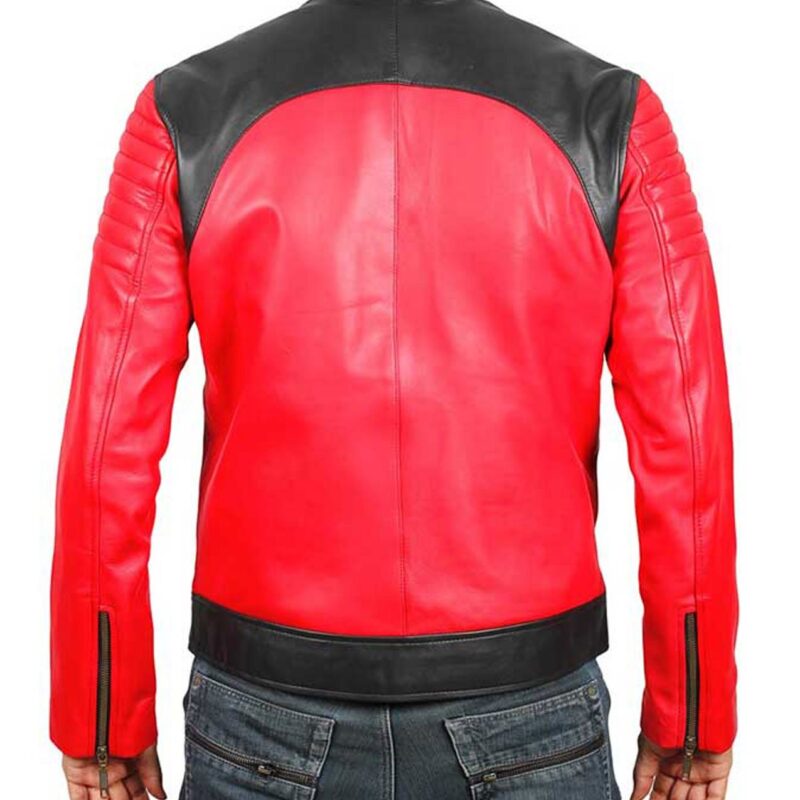 Men’s Padded Motorcycle Red and Black Leather Jacket