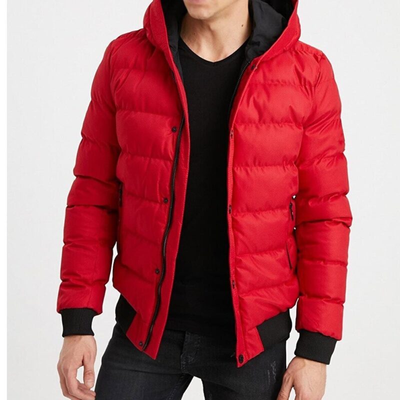 Men’s Red and Black Bubble Hooded Jacket
