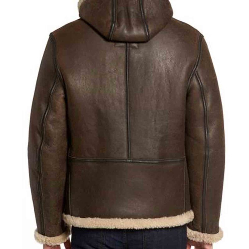 Men’s B6 Shearling Brown Leather Jacket with Hoodie