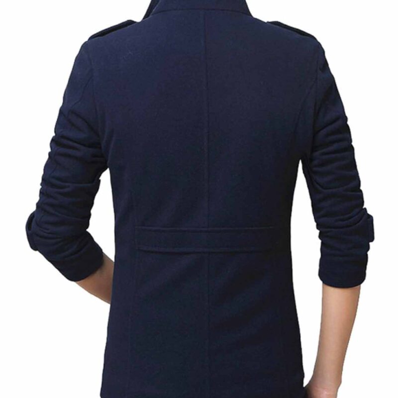 Men’s Single Breasted Blue Wool Shearling Jacket