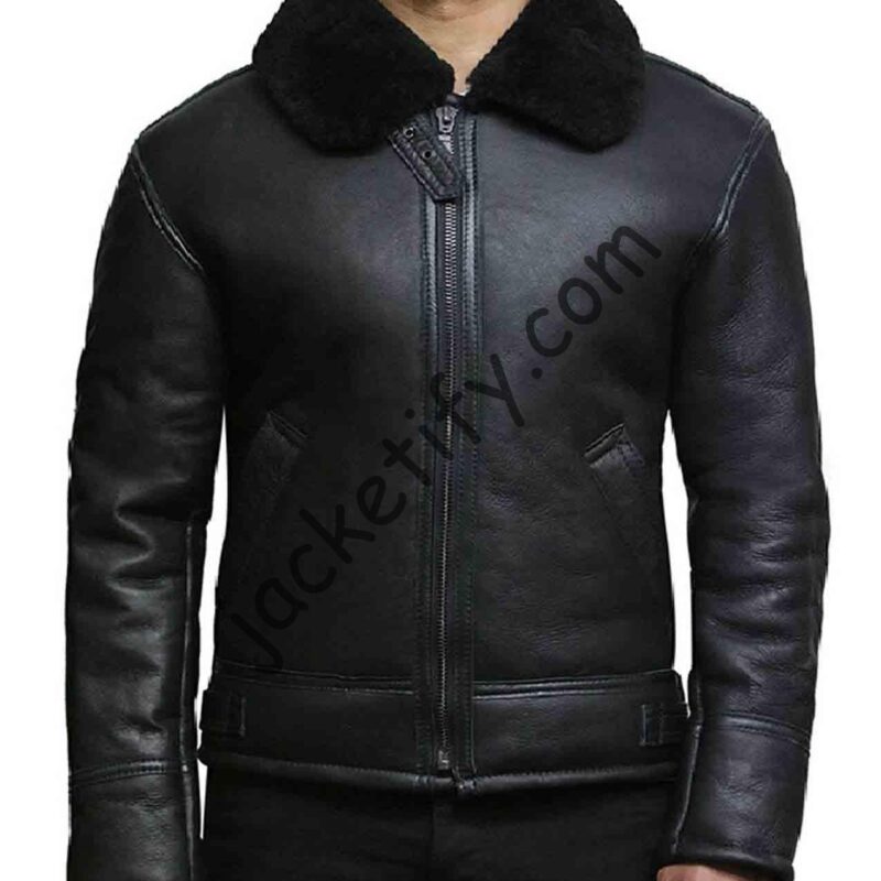 Men’s B3 Shearling Sheepskin Black Leather Jacket