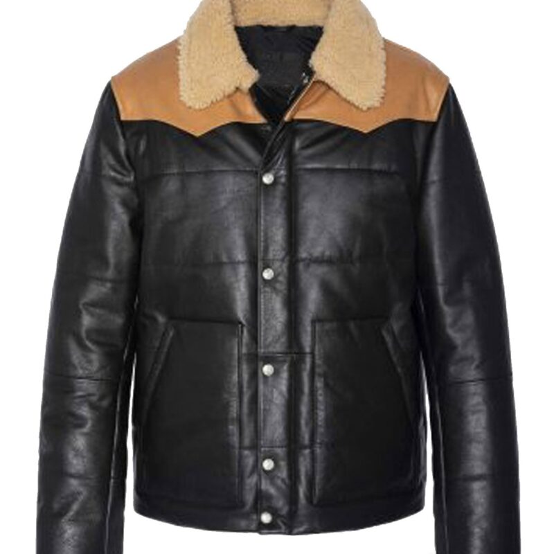 Men’s Rancher Black Leather Jacket with Fur Collar