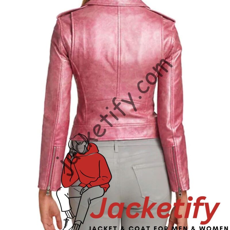 Riverdale Ashleigh Murray Pink Leather Moto Jacket