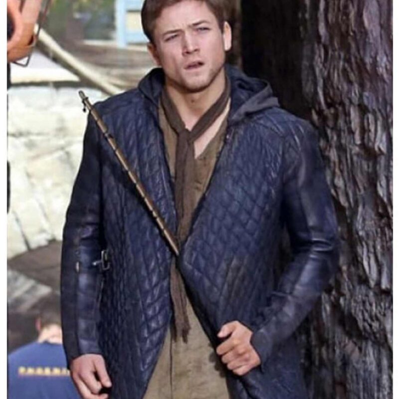 Robin Hood Taron Egerton Blue Leather Coat
