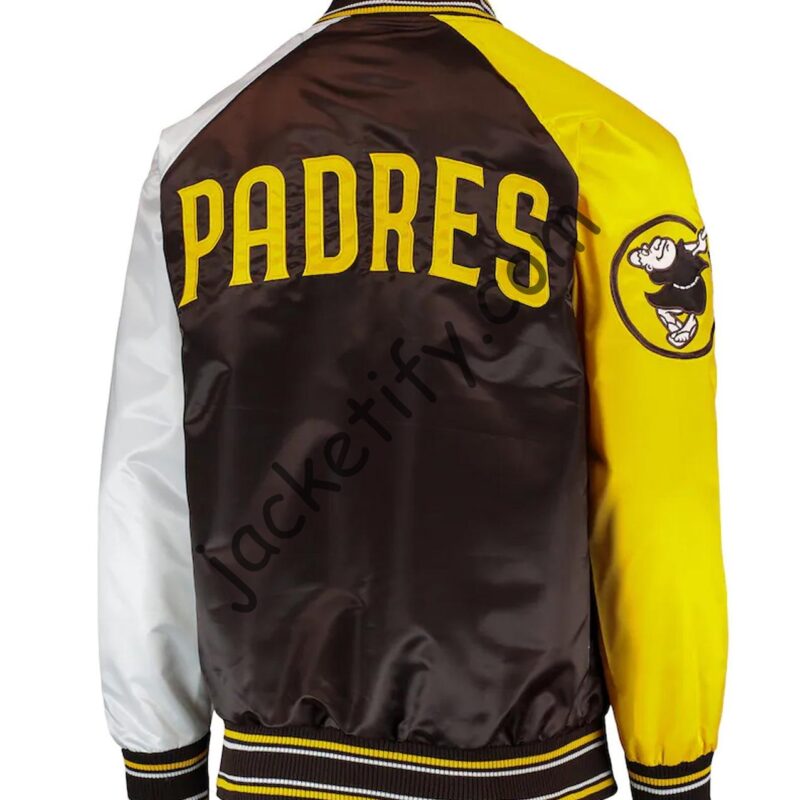 San Diego Padres Reliever Brown and Gold Varsity Satin Jacket