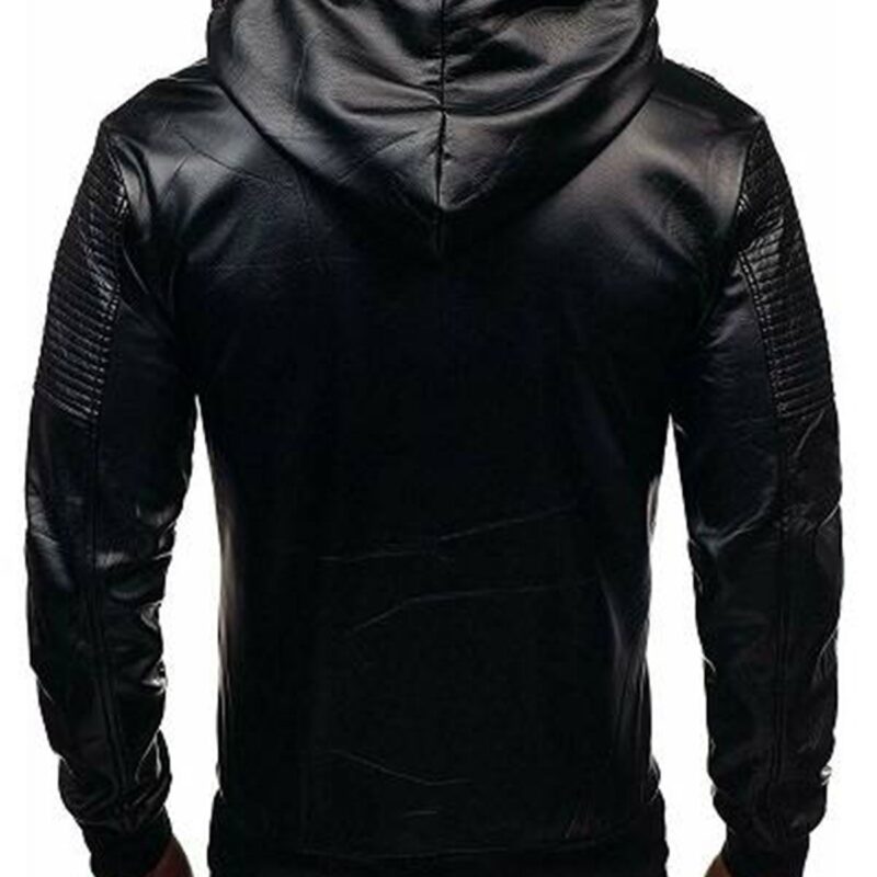 Men’s Black Hooded Cafe Racer Leather Jacket