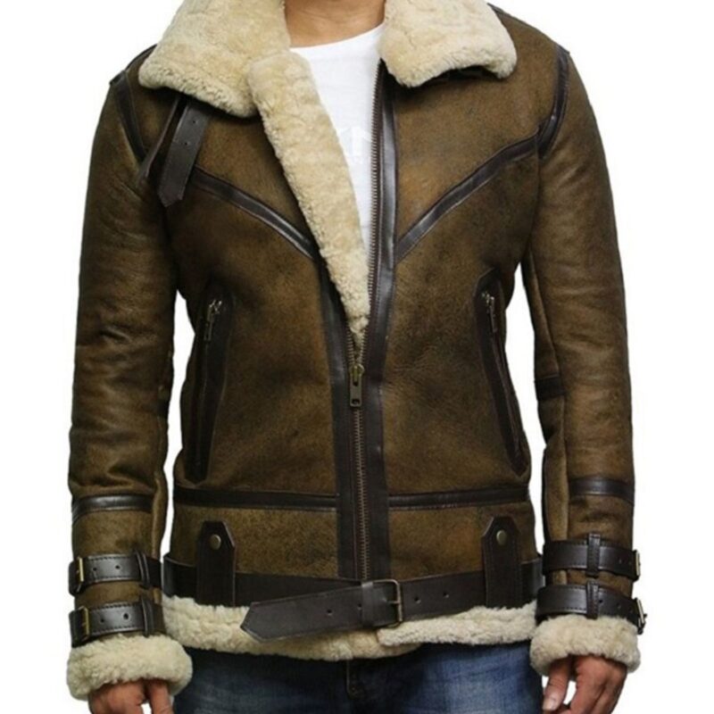 Men’s Waxed Green Bomber Real Leather Jacket