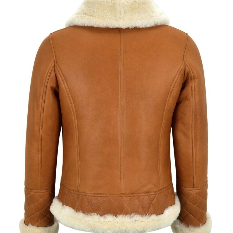 Women’s Tan Brown Bomber Real Sheepskin Leather Jacket