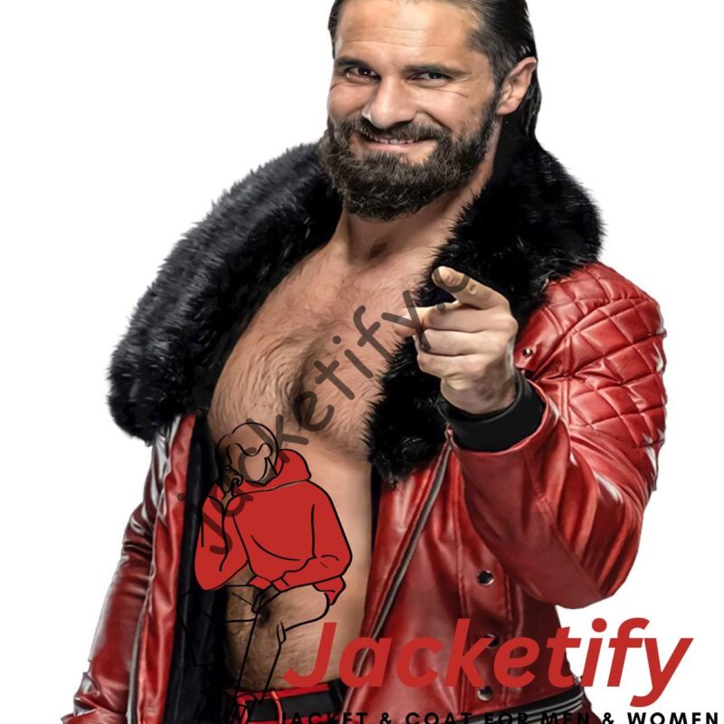 WWE Seth Rollins Red Leather Shawl Collar Jacket